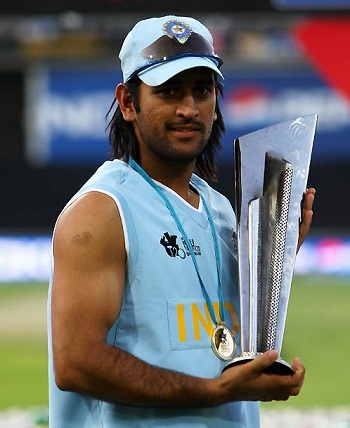 MS Dhoni - With ICC Twenty20 trophy in 2007
