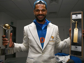 Shikhar Dhawan - With golden bat and 'Player of the series' trophies
